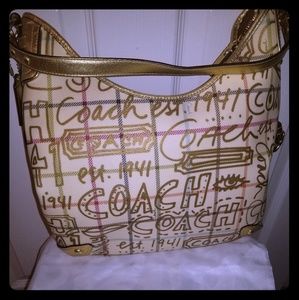 COACH Gold Graffiti Shoulder Crossbody Hob…